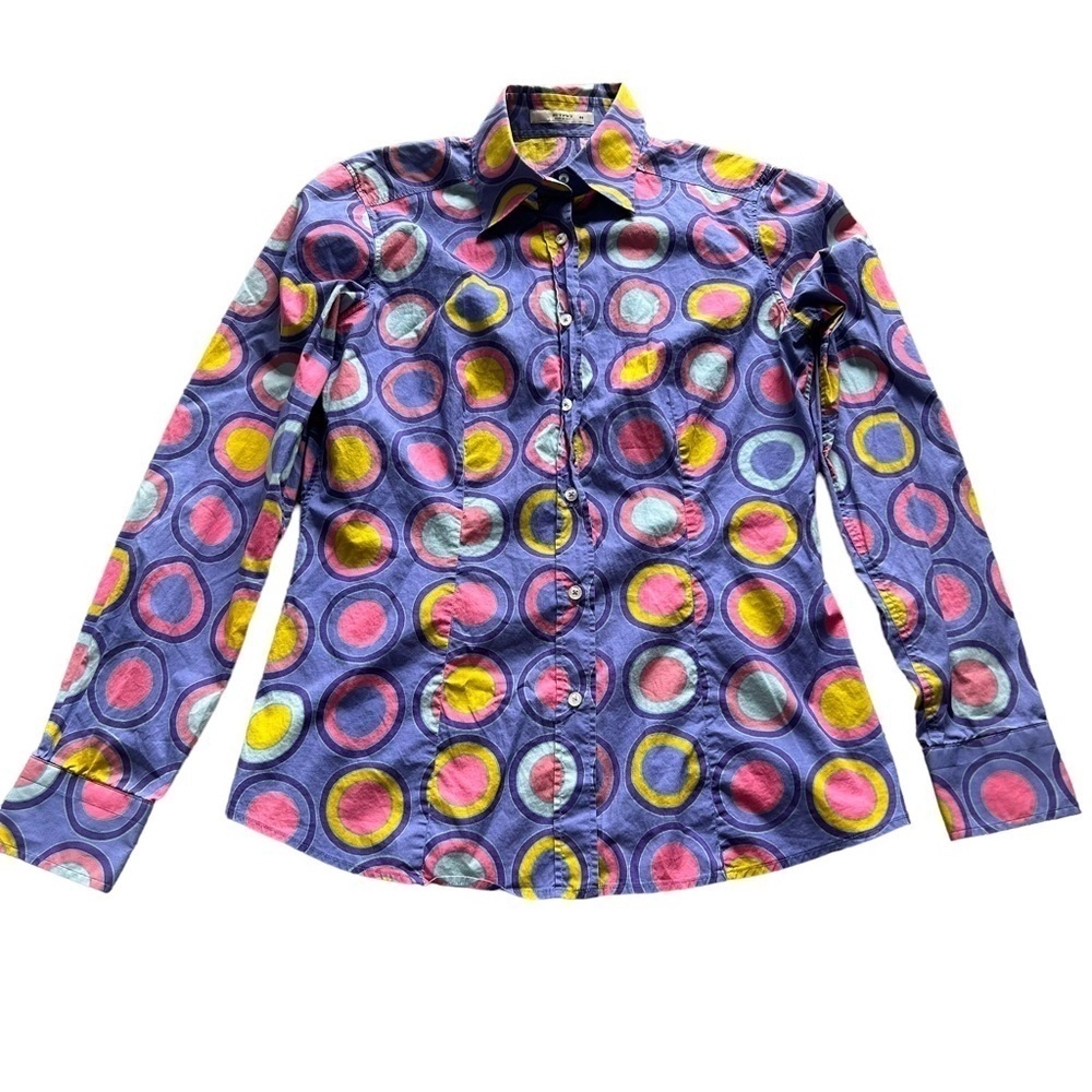 ETRO Shirt Womens Size 44 XS Italian Blue Purple Colorful Button Up Art to Wear